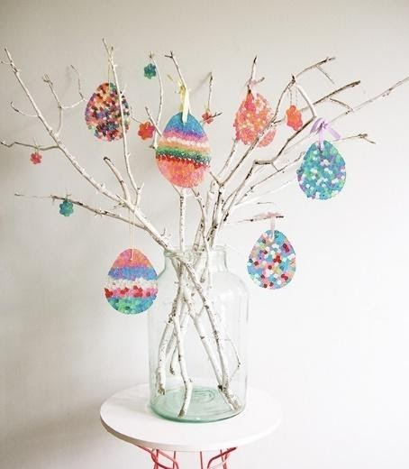 Image result for easter tree using branch and cardboard eggs